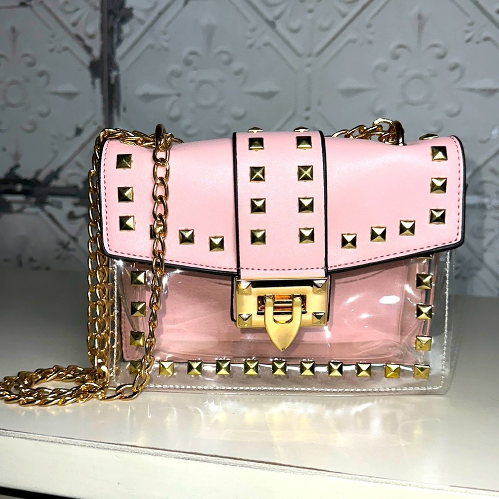 NWOT Clear and Pink Pu Leather Crossbody